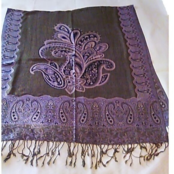 Pashmina Silk Scarf Wrap Lavender/Golden Tan 29" x 67" Elegant New  PS3. - Picture 2 of 5